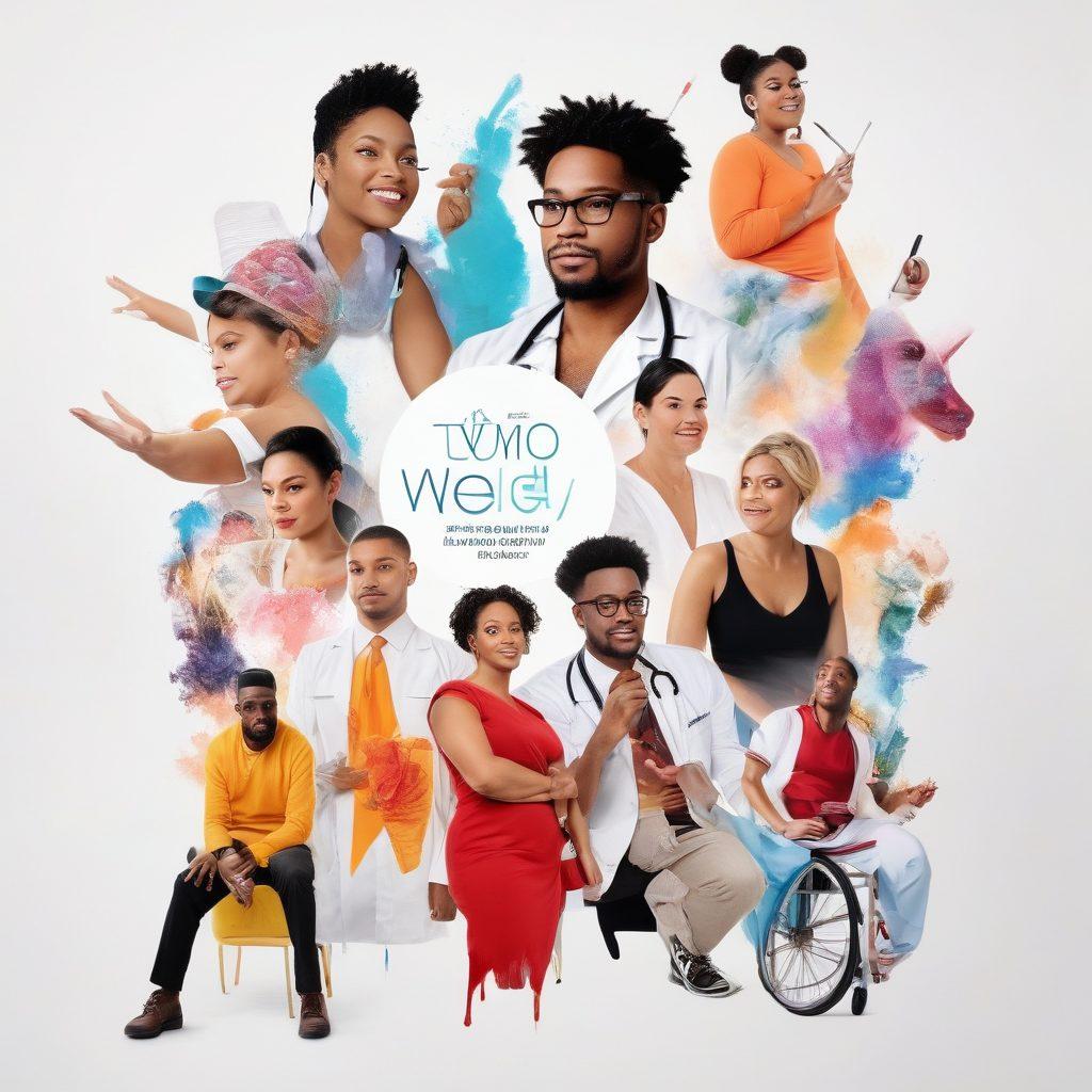 A collage of diverse adults engaging in various activities related to the adult industry, such as performers, industry professionals, and advocates discussing health insurance options. Include symbols of health, like stethoscopes and medical forms, blended with vibrant, artistic representations of the adult industry. Bright colors to convey a sense of empowerment and positivity, with a modern, clean layout. super-realistic. vibrant colors. white background.